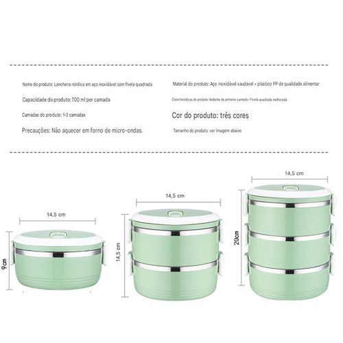 Recipiente para alimentos em aço inoxidável, com várias camadas, grande capacidade, próprio para micro-ondas, lancheira prática para trabalhadores de escritório.