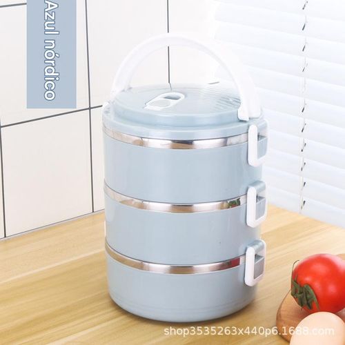 Recipiente para alimentos em aço inoxidável, com várias camadas, grande capacidade, próprio para micro-ondas, lancheira prática para trabalhadores de escritório.