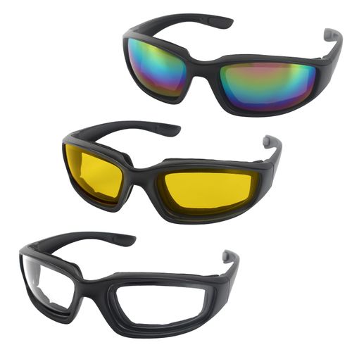 3 Pair Motorcycle Riding Glasses Padding Goggles UV Protection Dustproof Windproof