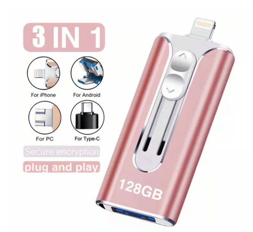 128G ！！Micro USB + 8 Pin + USB 3.0 3 in 1 Mobile Phone Computer U-Disk