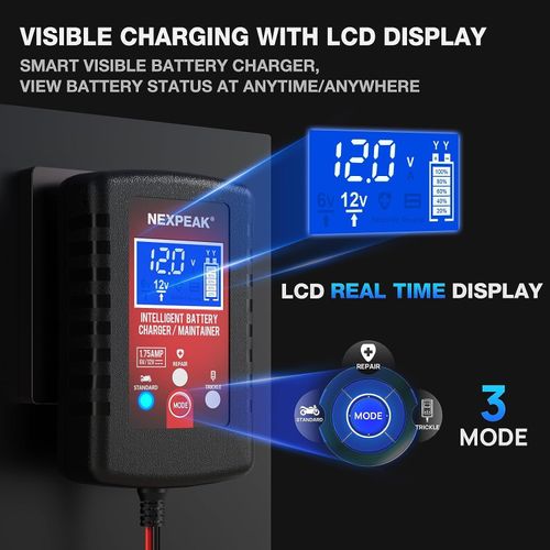🚓Protable Car Battery Charger, 6V and 12V Smart Fully Automatic Battery Charger Maintainer