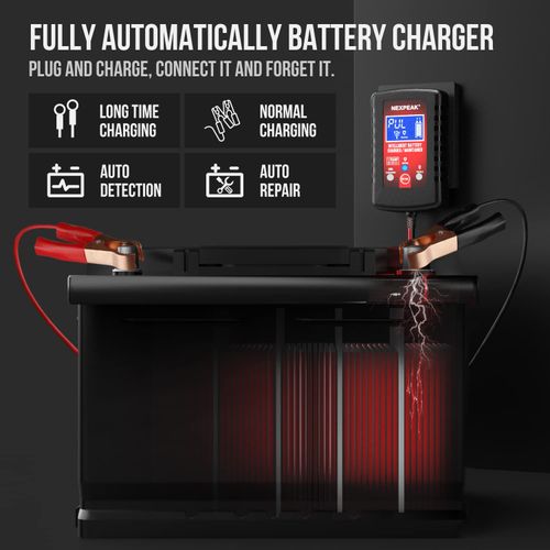 🚓Protable Car Battery Charger, 6V and 12V Smart Fully Automatic Battery Charger Maintainer