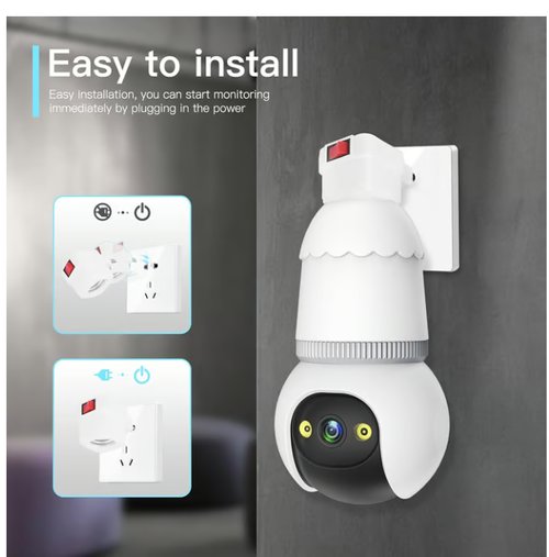 4MP Light Bulb Security Camera 5G&2.4GHz Wireless Outdoor Indoor Camera with Night Vision
