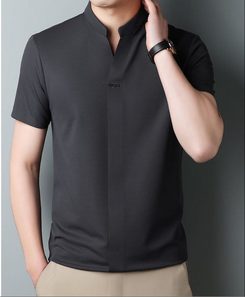New ice silk short-sleeved POLO shirt men's business casual shirt collar T-shirt Color: dark gray Size: XXL