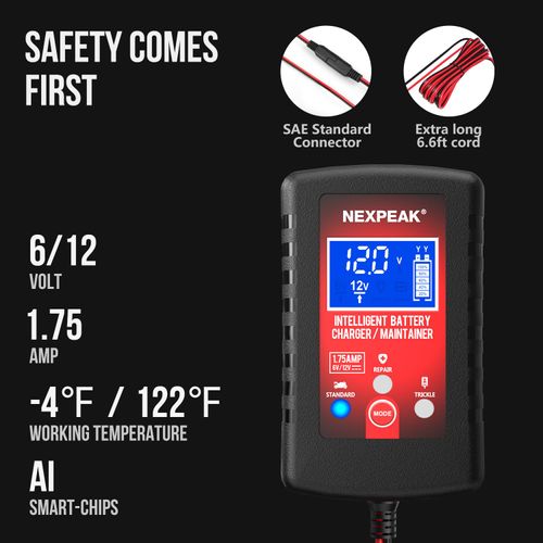 🚓Protable Car Battery Charger, 6V and 12V Smart Fully Automatic Battery Charger Maintainer