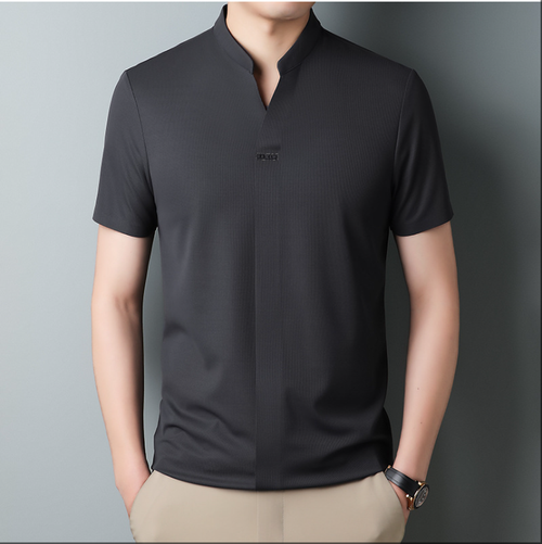 New ice silk short-sleeved POLO shirt men's business casual shirt collar T-shirt Color: dark gray Size: XXL