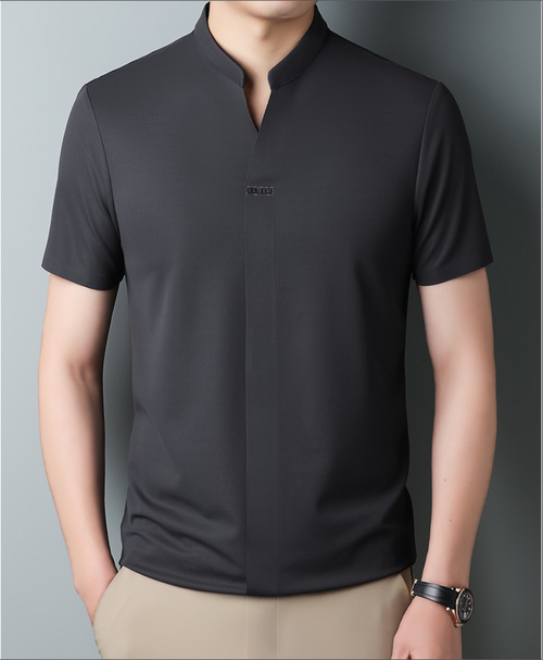 New ice silk short-sleeved POLO shirt men's business casual shirt collar T-shirt Color: dark gray Size: XXL