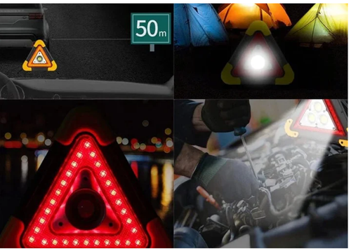 Three-in-one solar roadside emergency triangle warning light