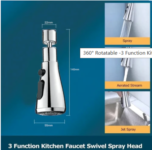 360° Rotatable -3 Function Kitchen Faucet Spray Head