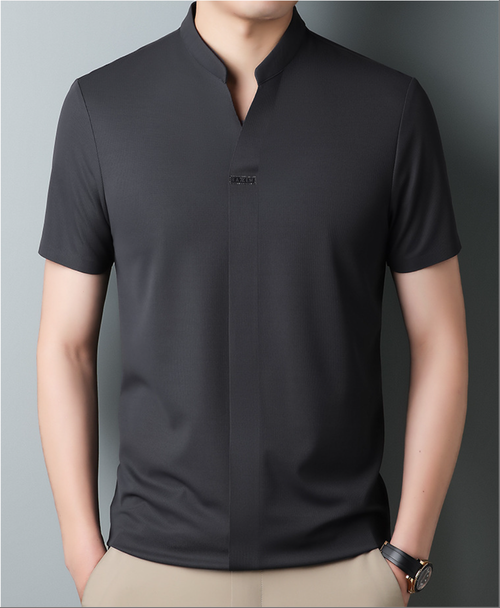 New ice silk short-sleeved POLO shirt men's business casual shirt collar T-shirt Color: dark gray Size: XXL