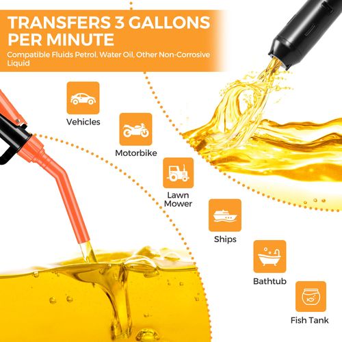 Electric Fuel Transfer Pump Powered for Car Gas Can Gasoline Water Oil
