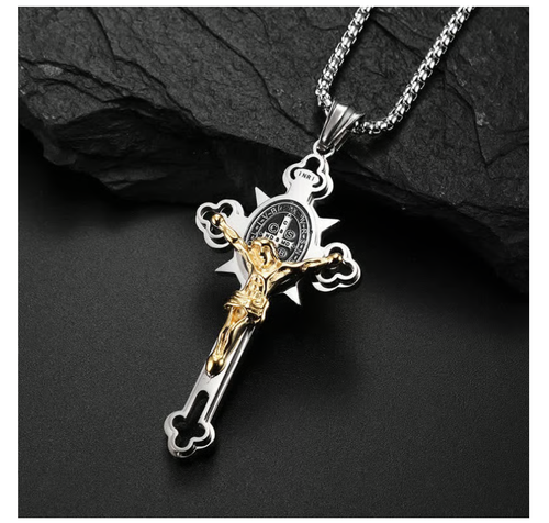 ST.Benedict Protection Cross Power Pendant Necklace