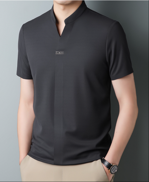 New ice silk short-sleeved POLO shirt men's business casual shirt collar T-shirt Color: dark gray Size: XXL