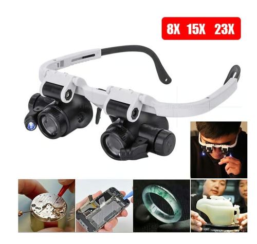 🎁👓8X 15x 23x Head Wearing Magnifying Glass with LED Light Headband