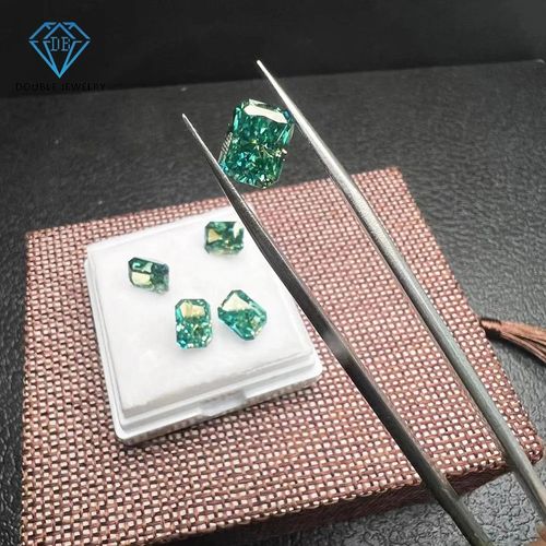 Double Jewelry Oem Odm Customized Radiant Cut Dark Green Color Moissanite Dark Green Moissanite