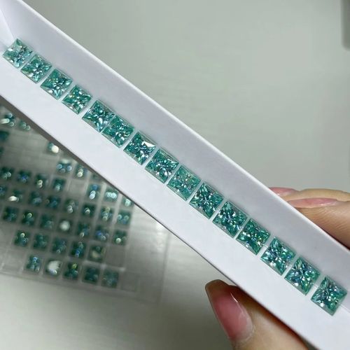 Green moissanite loose stone princess/square cut green color moissanite gems for rings earrings