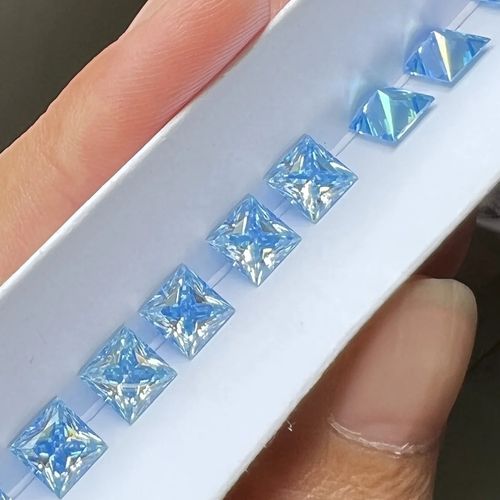 Loose moissanite diamond sea blue color moissanite princess cut square shape loose gemstone with gra certified price per carat