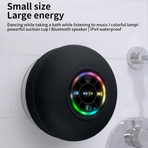 Portable Waterproof Bluetooth Speaker with LED Lights & Strong Suction Cup - Deep Bass (Black)