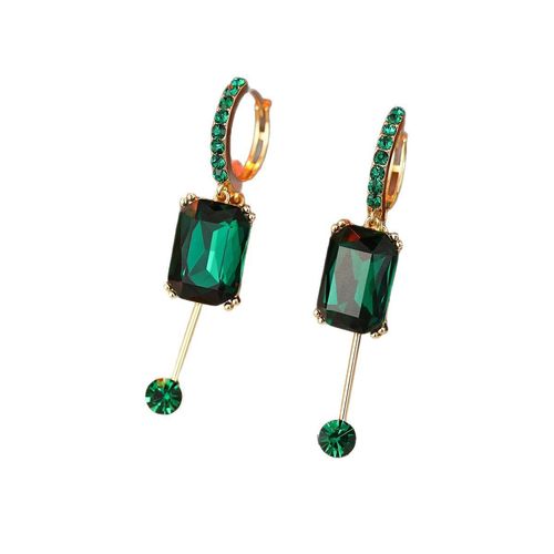 Luxury Emerald Green Crystal Drop Earrings - Gold Plated Geometric Square Dangle Earrings for Women Wedding & Party Jewelry