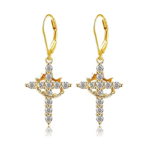 Elegant CZ Cross Drop Earrings for Women | Sparkling Zircon, Hypoallergenic & Color‑Lasting, Fashion Luxury for Church, Party & Daily Wear | Pay on Delivery