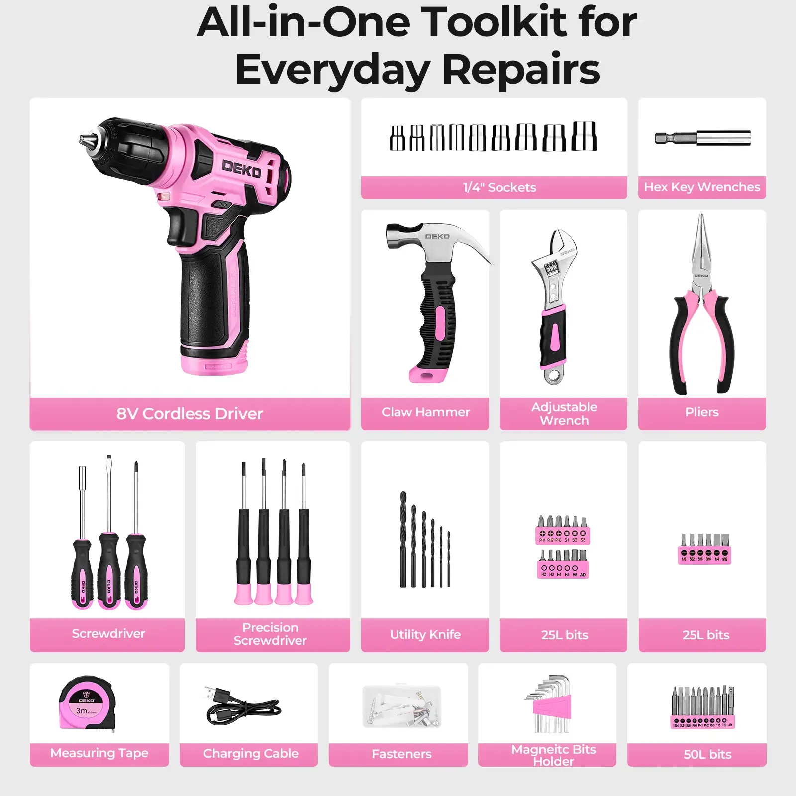 Complete 126-Piece Home Repair Tool Kit with Rechargeable Cordless Drill & Portable Case