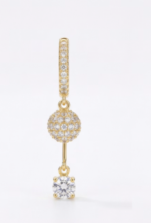 Elegant Double Drop Crystal Earrings - Gold Huggie Hoops with Pave Bead & Solitaire Chakra Pendant | Pay on Delivery