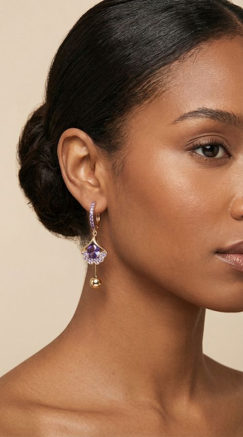 Violet Ginkgo Dangle Earrings: Sparkling Elegance for Every Occasion | New Chic & Versatile Ear Clip with Crystal & Fringe | Pay on Delivery