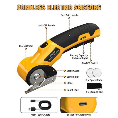 Multi-Purpose 4V Cordless Electric Scissors | Rechargeable Cutter for Fabric, Cardboard & DIY