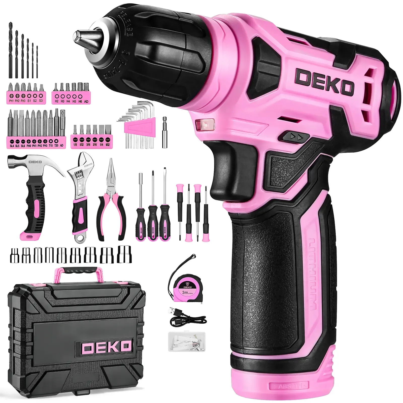 Complete 126-Piece Home Repair Tool Kit with Rechargeable Cordless Drill & Portable Case