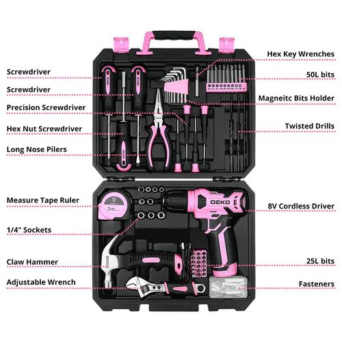 Complete 126-Piece Home Repair Tool Kit with Rechargeable Cordless Drill & Portable Case