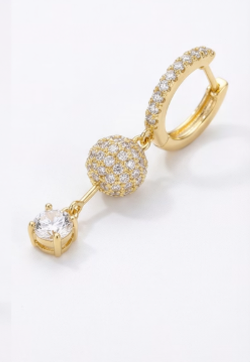 Elegant Double Drop Crystal Earrings - Gold Huggie Hoops with Pave Bead & Solitaire Chakra Pendant | Pay on Delivery