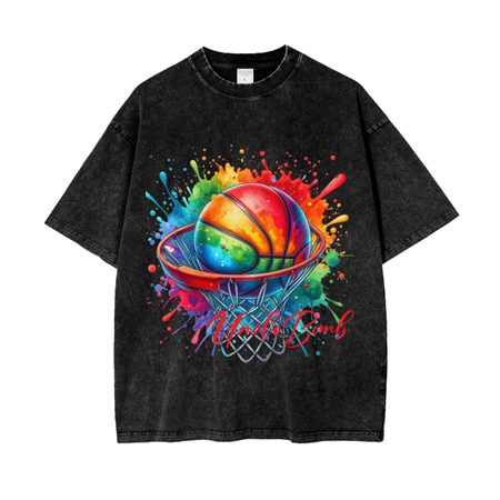 Watercolor Basketball Acid Wash Oversize T-Shirt