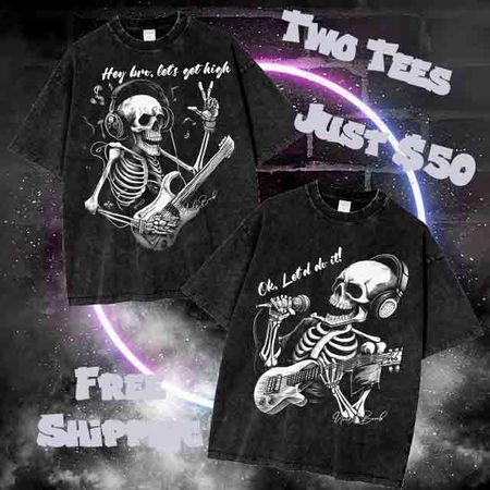 Rock Music Lovers Acid Wash Oversize T-Shirt(2 items)