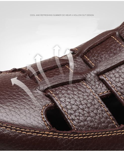Men's Sneakers Men's Leather Breathable Hollow Casual Leather Shoes