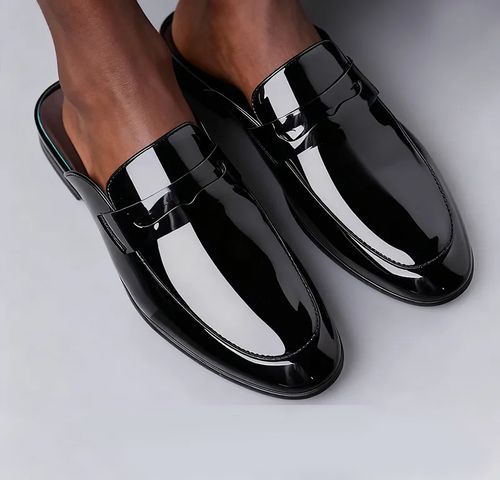 098Black British leather slippersYML-004