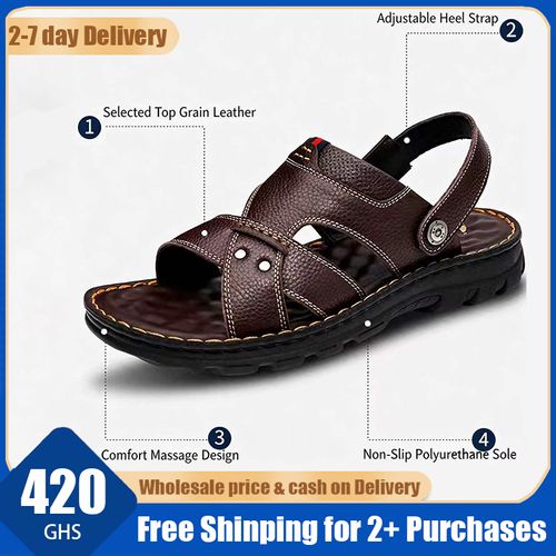 🔥Ghana - Men Brown Leather Adjustable Sandals🔥Free Shipping for 2+ Purchases-LB-SD-004