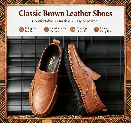 🔥Ghana - Brown Top Grain Leather Slip-On Loafers🔥Free Shipping for 2+ Purchases-LB-CAS-013