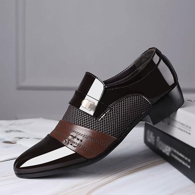 🔥 2025 HOT SALE -50%🔥Shoes Dress Oxford for Men Lace Up Round Toe Shiny Leather Rubber Sole Low Top Non Slip Resistant Block Heel Classic