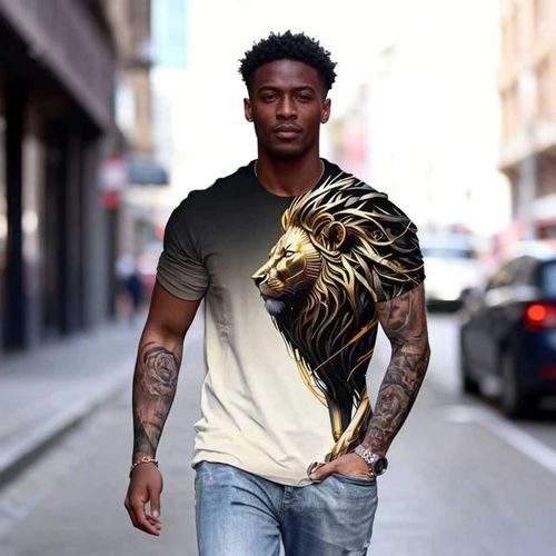 Men's Lion Graphic T-Shirt Summer Fashion Tee Top Shirt Design T-Shirts Summer Short Sleeve Lion T-Shirt