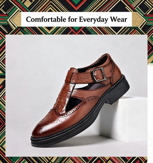 🔥Ghana - Men's Brogue T-Strap Genuine Cowhide Sandals🔥Free Shipping for 2+ Purchases-LB-SD-010