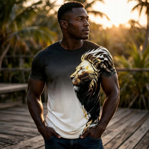 Men's Lion Graphic T-Shirt Summer Fashion Tee Top Shirt Design T-Shirts Summer Short Sleeve Lion T-Shirt