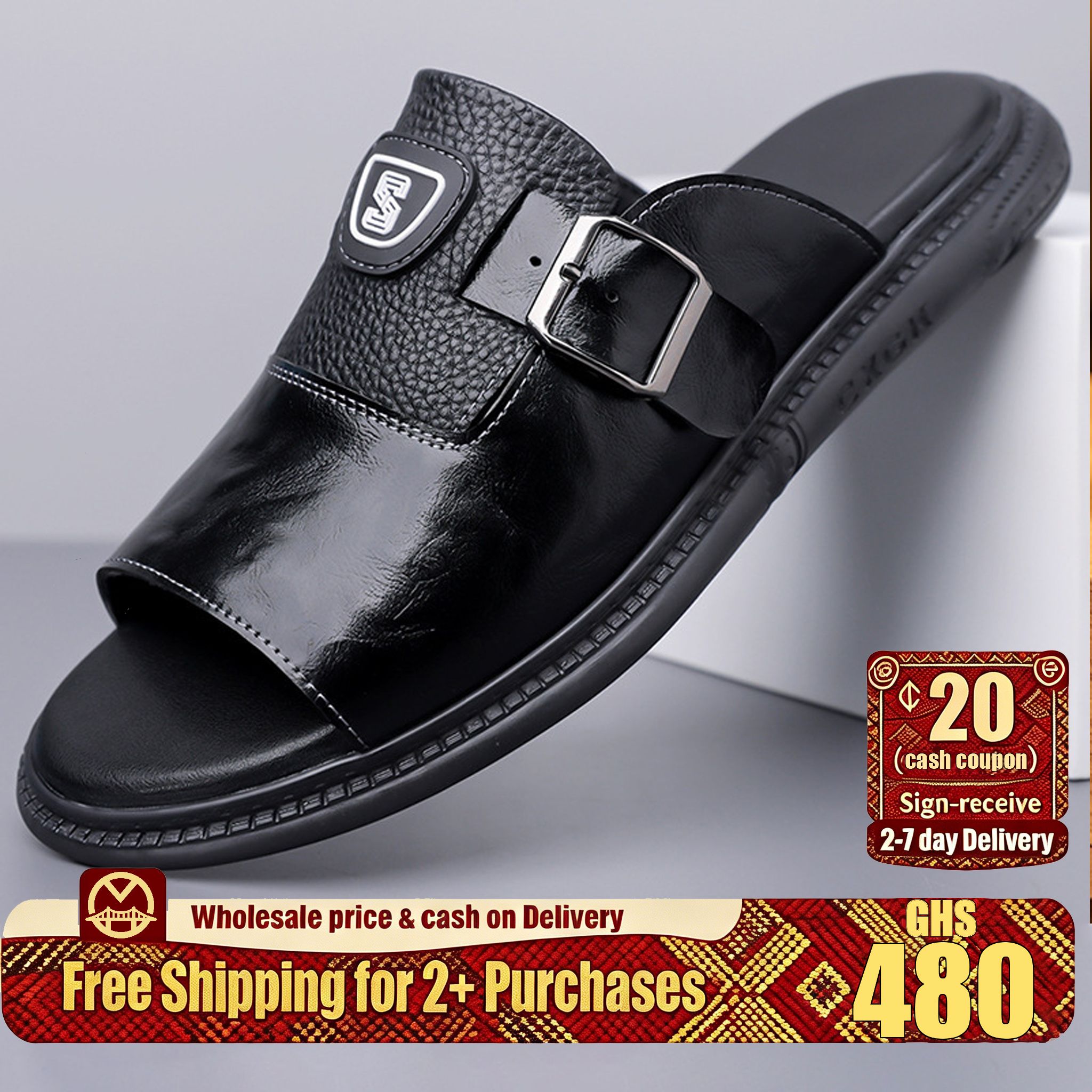 🔥Ghana -Textured Leather Open Toe Casual Slides🔥Free Shipping for 2+ Purchases-YML-CP-009