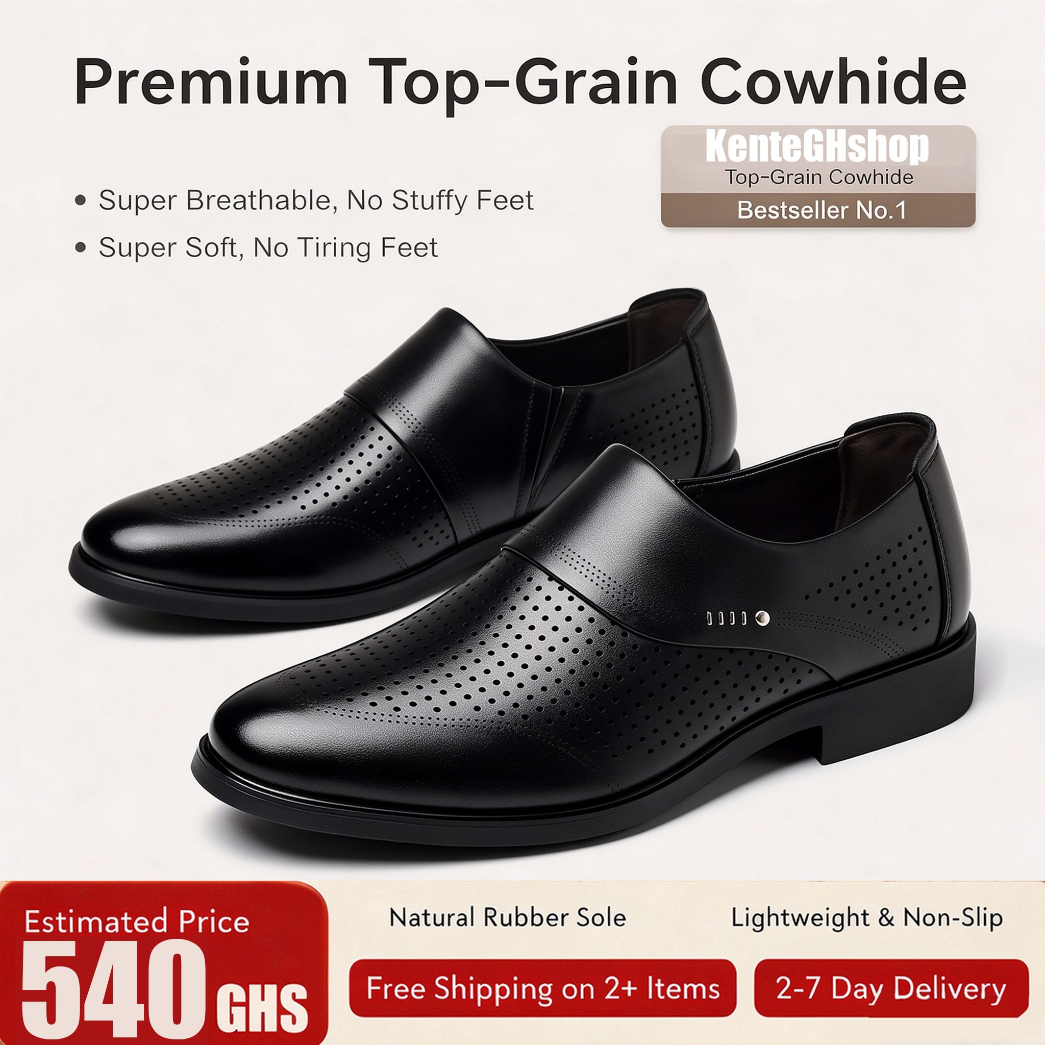 🔥Ghana - Top-Grain Cowhide Perforated Slip-On Dress Shoes🔥Free Shipping for 2+ Purchases-LB-SD-016