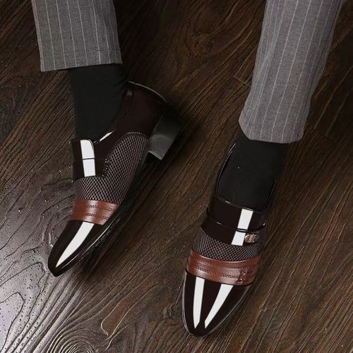 Shoes Dress Oxford for Men Lace Up Round Toe Shiny Leather Rubber Sole Low Top Non Slip Resistant Block Heel Classic