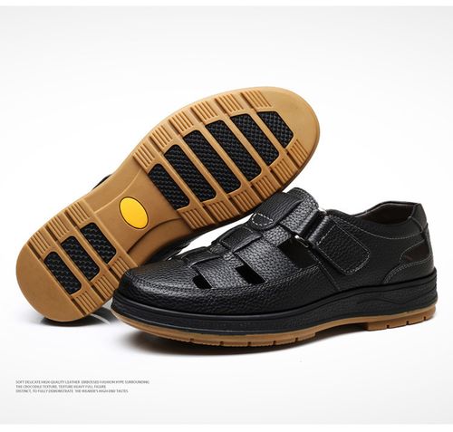 0903Black leather perforated slip-on shoes - DW025