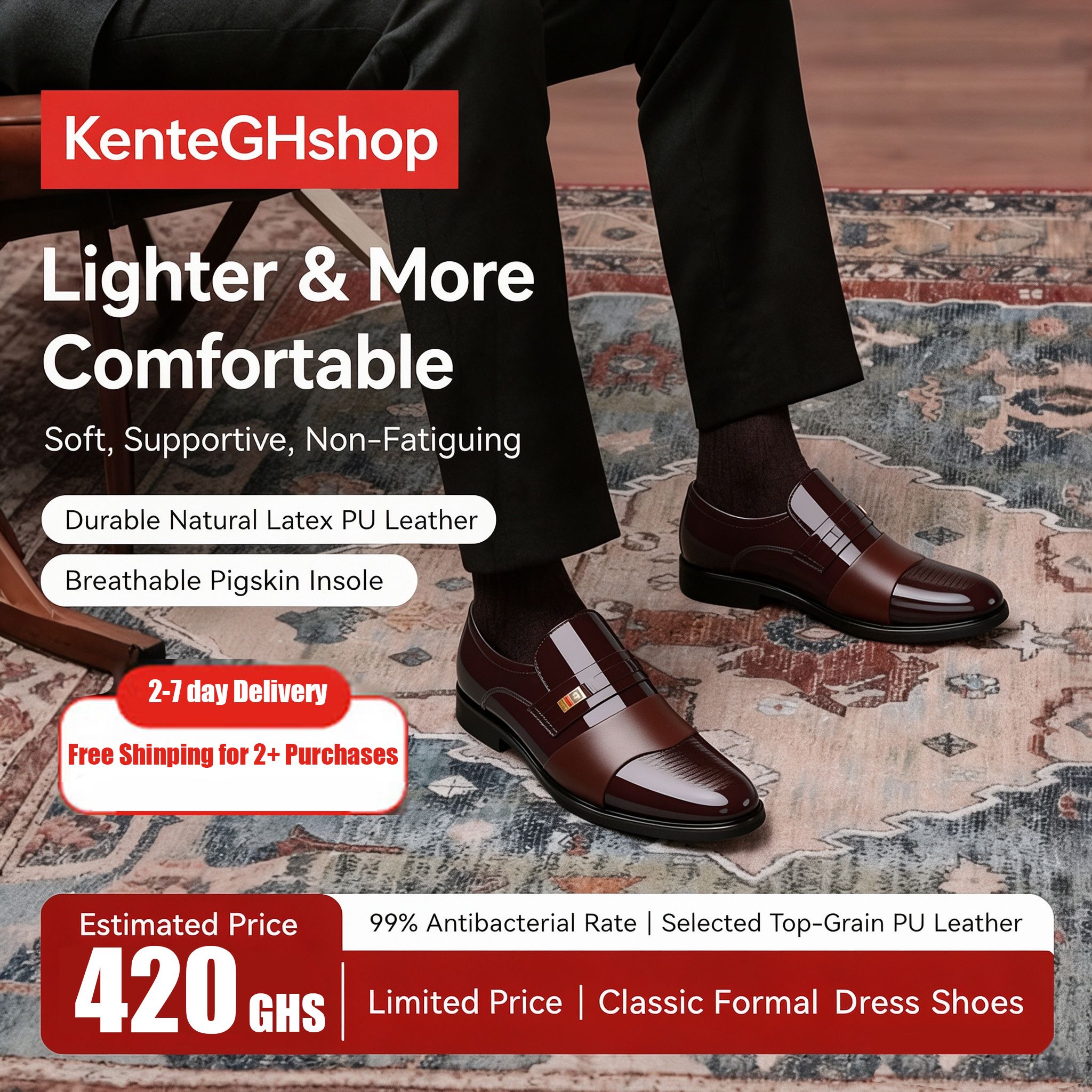 🔥Ghana - Men Burgundy Slip-On Formal Dress Shoes🔥Free Shipping for 2+ Purchases-LB-0020