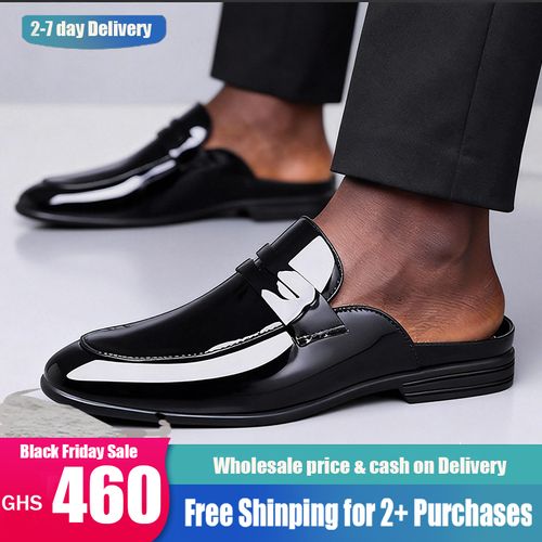 098Black British leather slippersYML-004