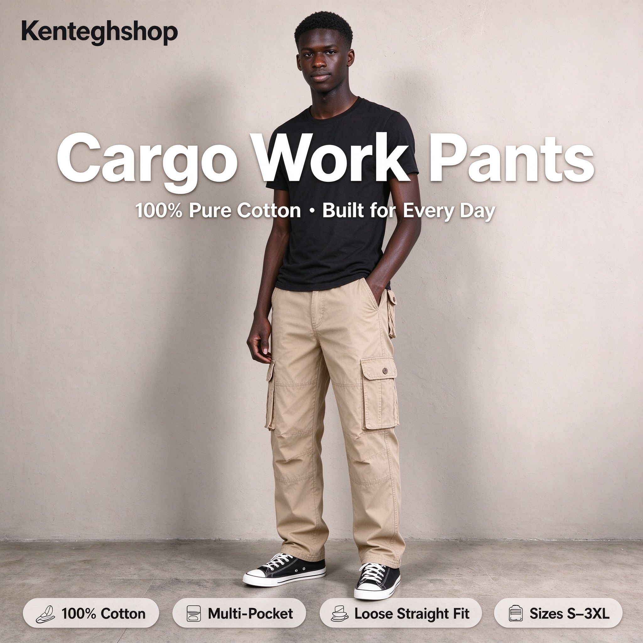 🔥Ghana - Beige Multi-Pocket Cotton Cargo Work Pants🔥Free Shipping for 2+ Purchases-NZ-004 复制