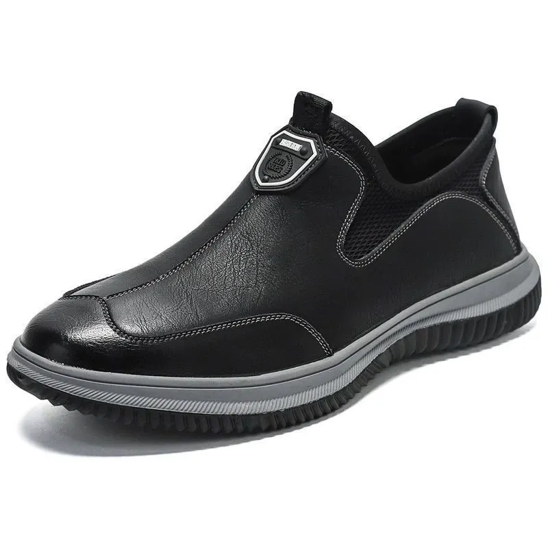 Summer men's thick-soled black breathable business shoes