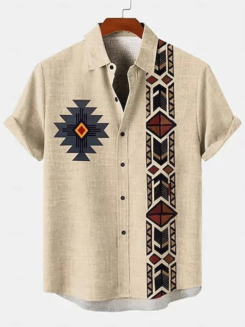 Lightweight fabric short-sleeved shirt top with retro print and fashionable short sleeves